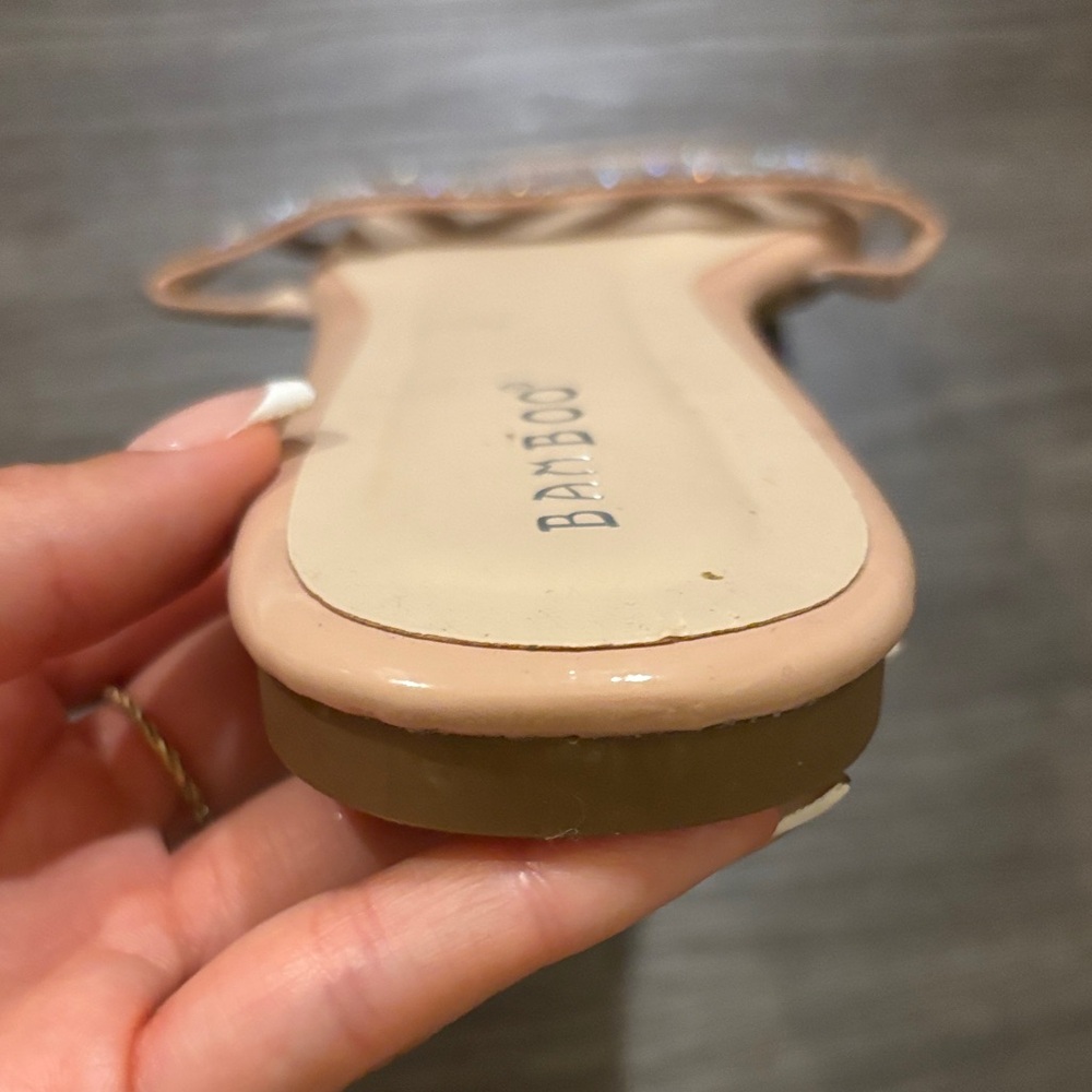 BAMBOO Beige Rhinestone Slide Sandals - Picture 4 of 5